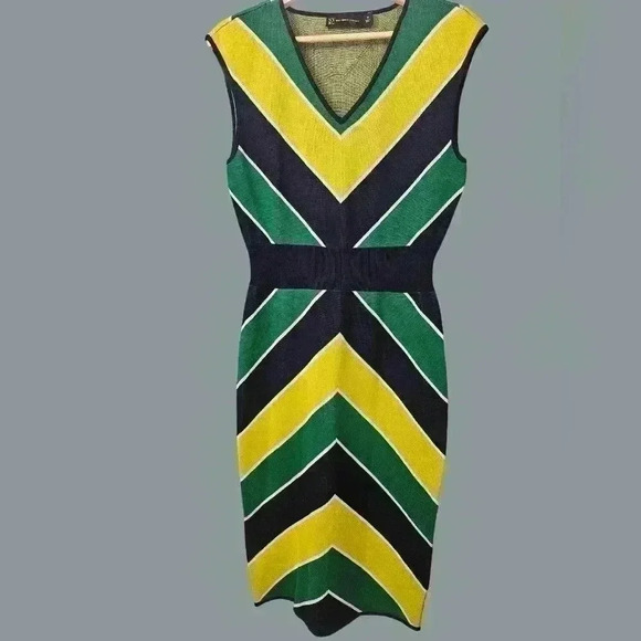 New York & Co Striped Green and Blue Chevron Dress Size Medium - Picture 4 of 6